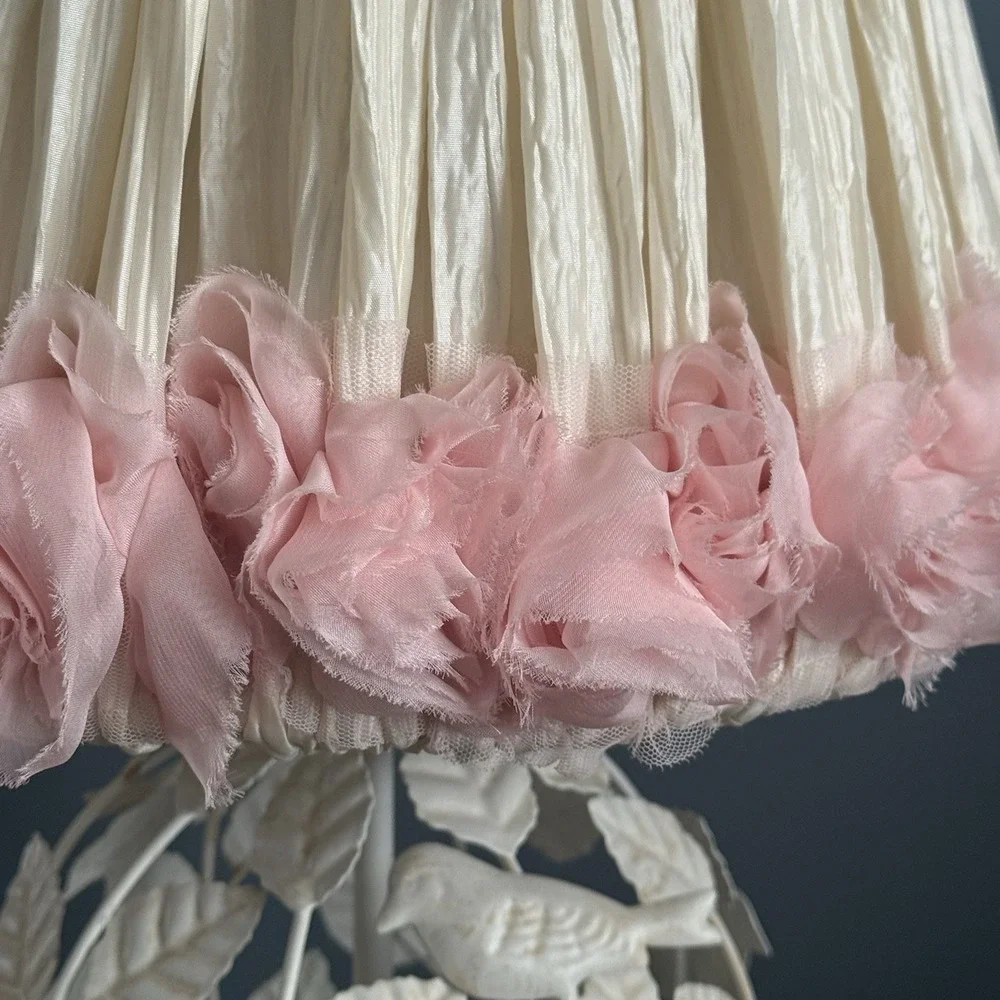 Pottery barn Kids Birdcage Lamp Cream‎ with Pink Rosette Shade 21